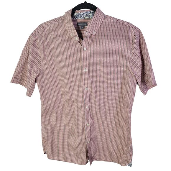Van Heusen Mens Sz M 15 Red Blue Plaid Short Sleeve Button Down Shirt - Picture 8 of 11
